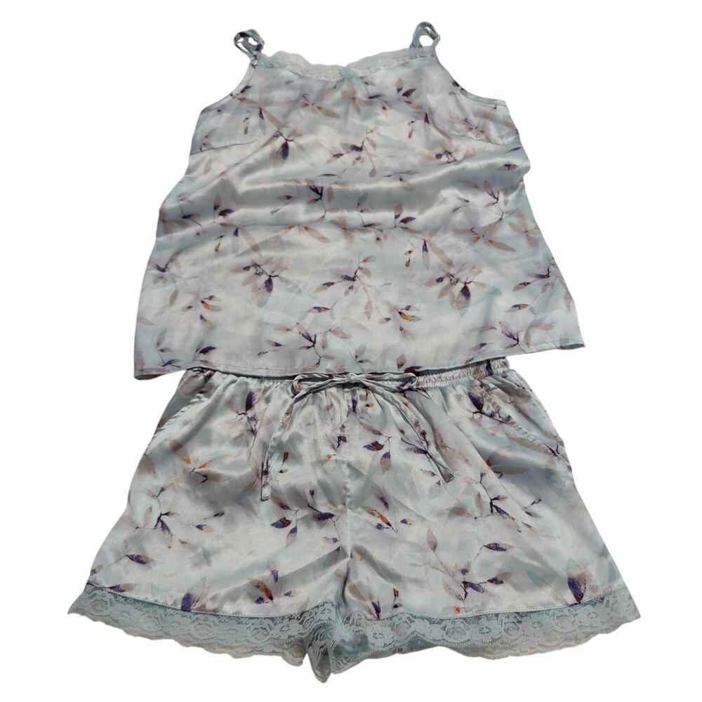 Sincerely Jules Satin Sleepwear Set Floral Lace‎ Blue XS Romantic Fairy Coquette - Picture 2 of 7